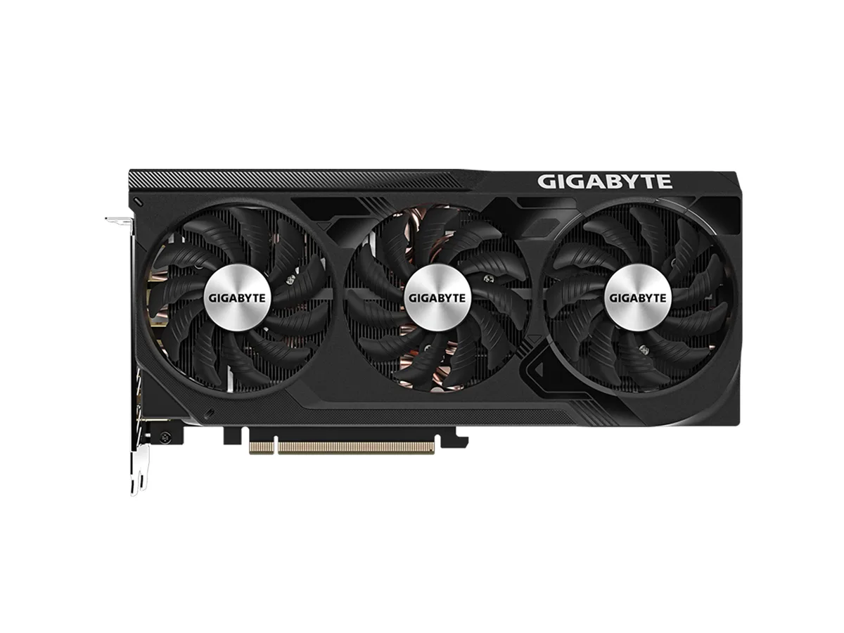 GIGABYTE RTX 4070 Ti WINDFORCE triple-fan card, dark metal backplate, 2.5-slot ATX form factor