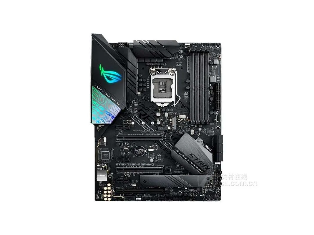 ATX motherboard in black with silver heatsinks and RGB lighting