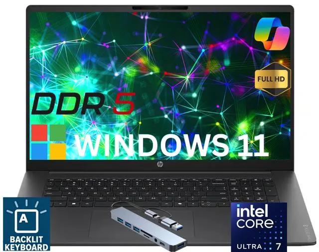 Black 17.3-inch HP OmniBook 3 laptop with non-touch FHD IPS display