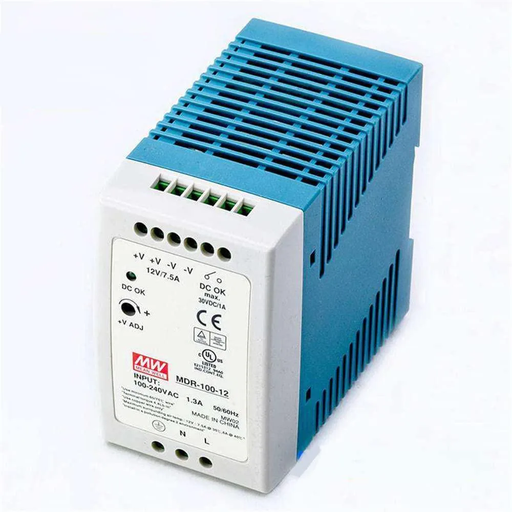 Ultra-slim DIN rail power supply in a plastic case, 100W 12V output
