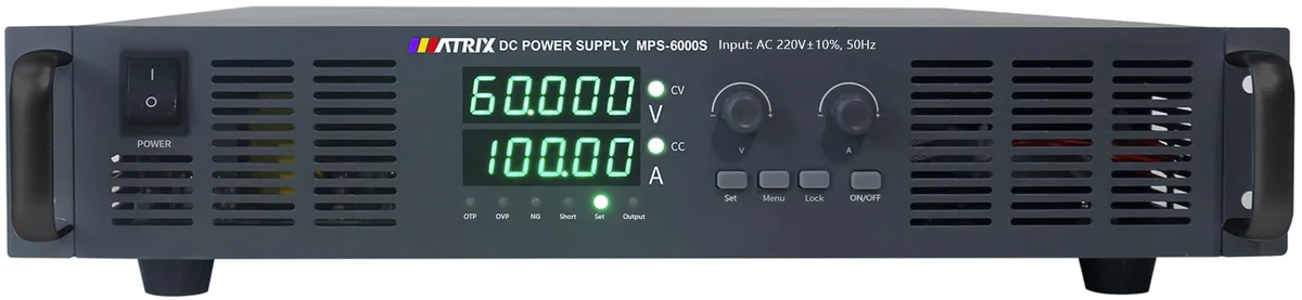 Silver 2U rack power supply with front display and controls