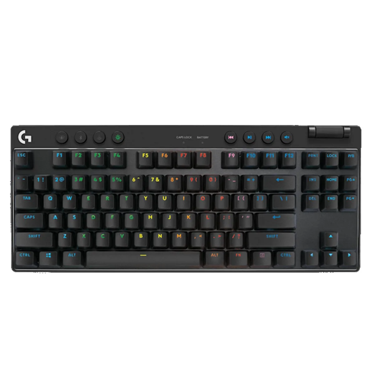 Black tenkeyless mechanical keyboard with RGB backlighting and linear switches