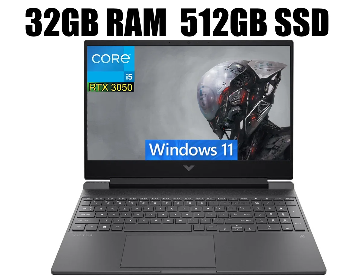 Black gaming laptop with 15.6 inch anti-glare display and backlit keyboard