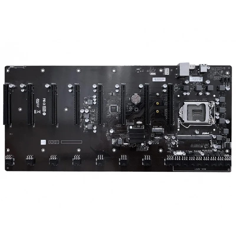 Green mining motherboard with eight PCIe slots and HDMI port