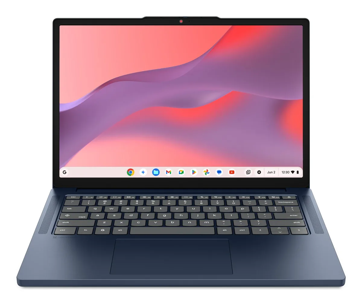Blue 14 inch touchscreen laptop with thin light chassis