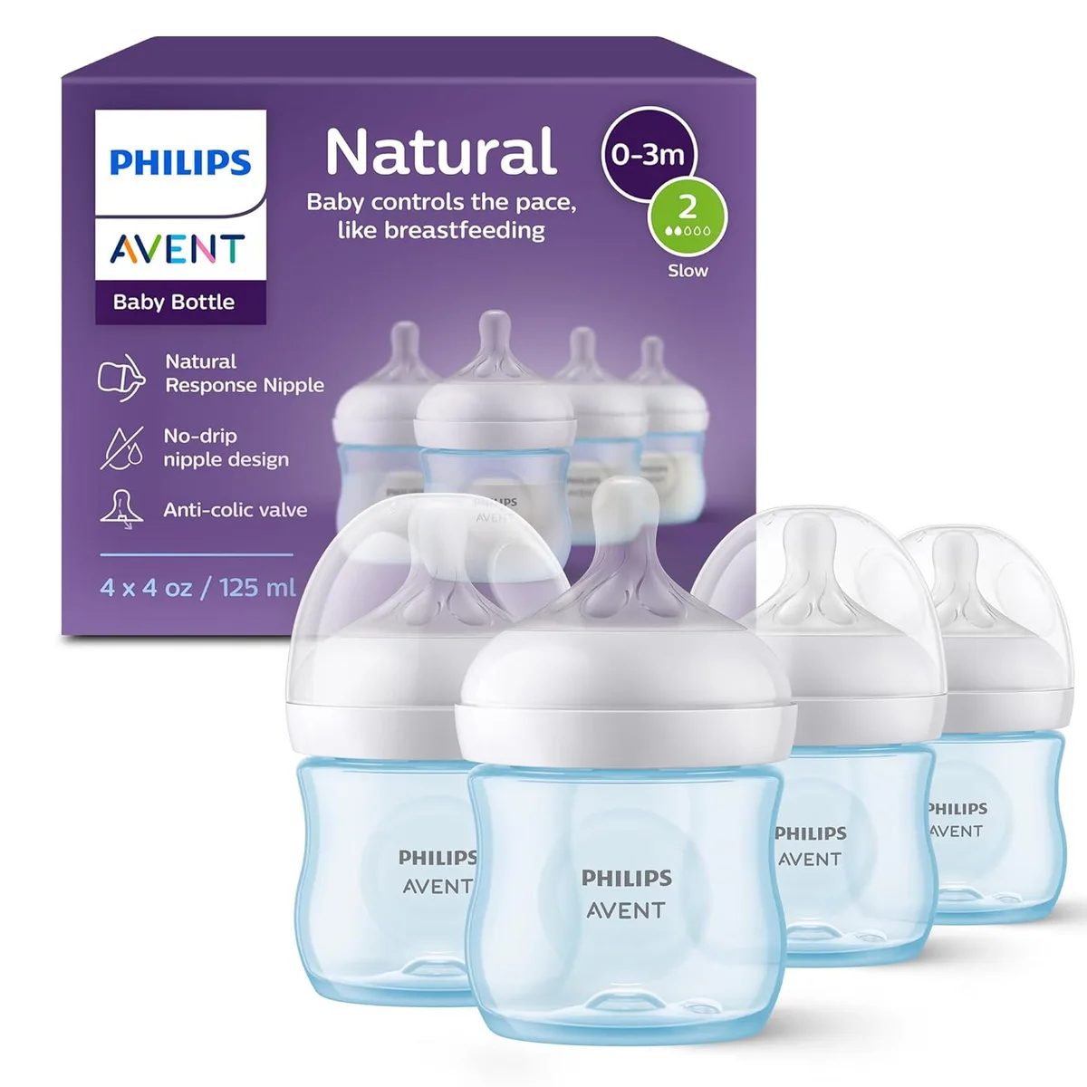 Avent Avent SCY900/24 Natural Bottle Feeding 4oz Blue 4-pack Flow 2 — product photo
