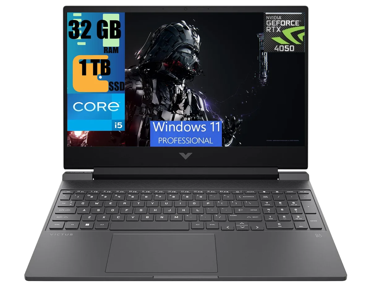 Black HP Victus 15 gaming laptop, 15.6 inch matte display, backlit keyboard with numpad