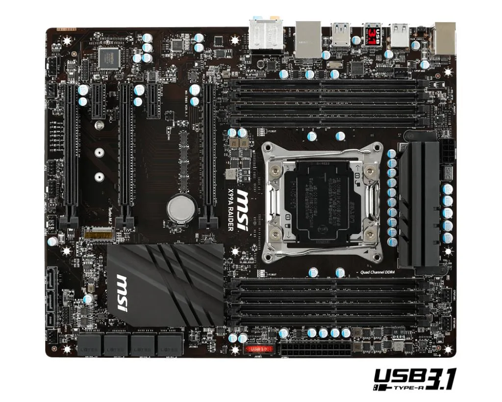 Rectangular ATX motherboard in matte black with silver heatsinks, four DDR4 slots, three long PCIe x16 slots, two short PCIe x1 slots