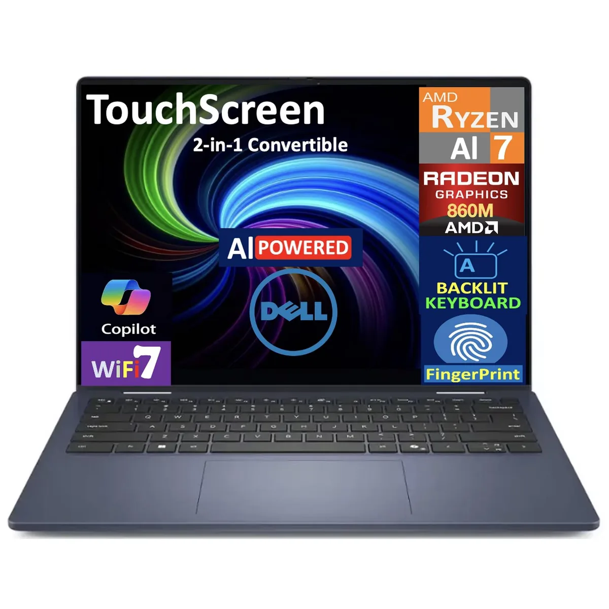DELL DELL Plus 14" 2-in-1 Laptop Ryzen AI 7 350 16GB 1TB Midnight Blue — 商品写真