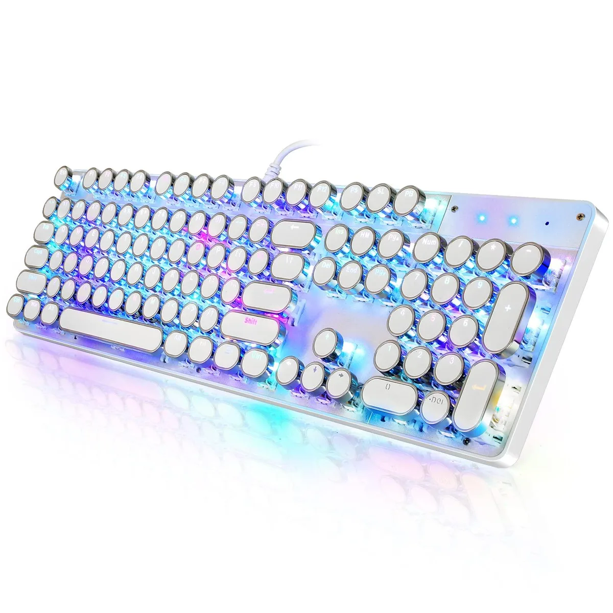 YSCP HJ900 Typewriter Style Mechanical Gaming Keyboard Blue Switch RGB White 104 Keys — Produktfoto