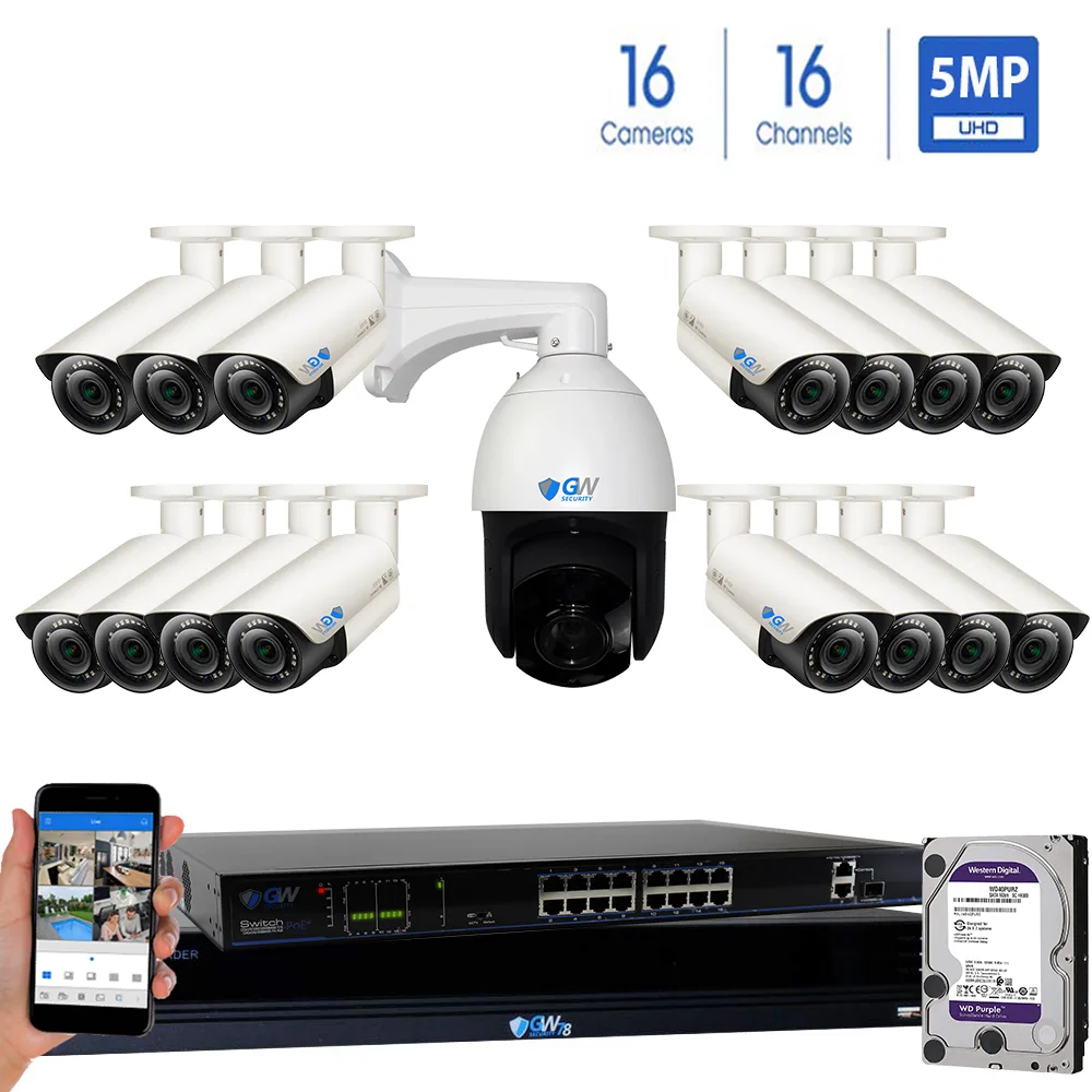 GW Security Inc. GW Security GW7816N 16 Channel Surveillance Security System 8TB HDD 15 Bullet 1 PTZ 20x Zoom — product photo