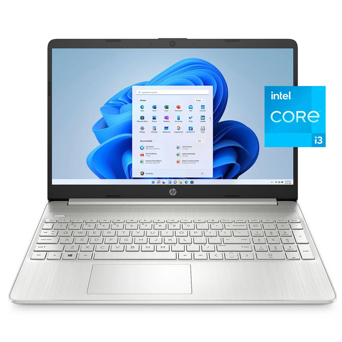 Silver 15.6 inch touchscreen laptop with brushed deck, 0.71 inch profile