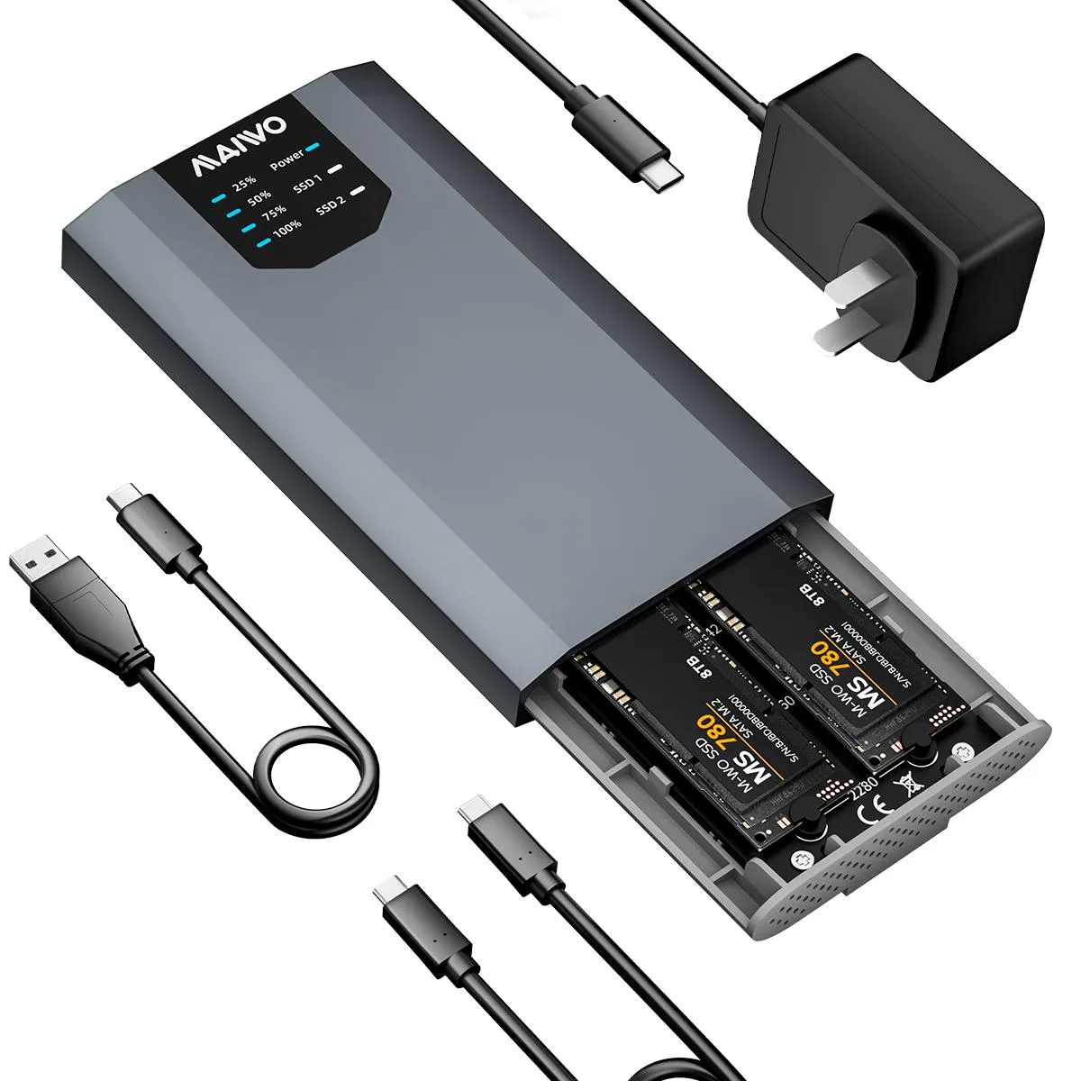 MAIWO MAIWO Dual-Bay M.2 SATA SSD Enclosure Cloner USB 3.1 Gen2 6Gbps — produktbild