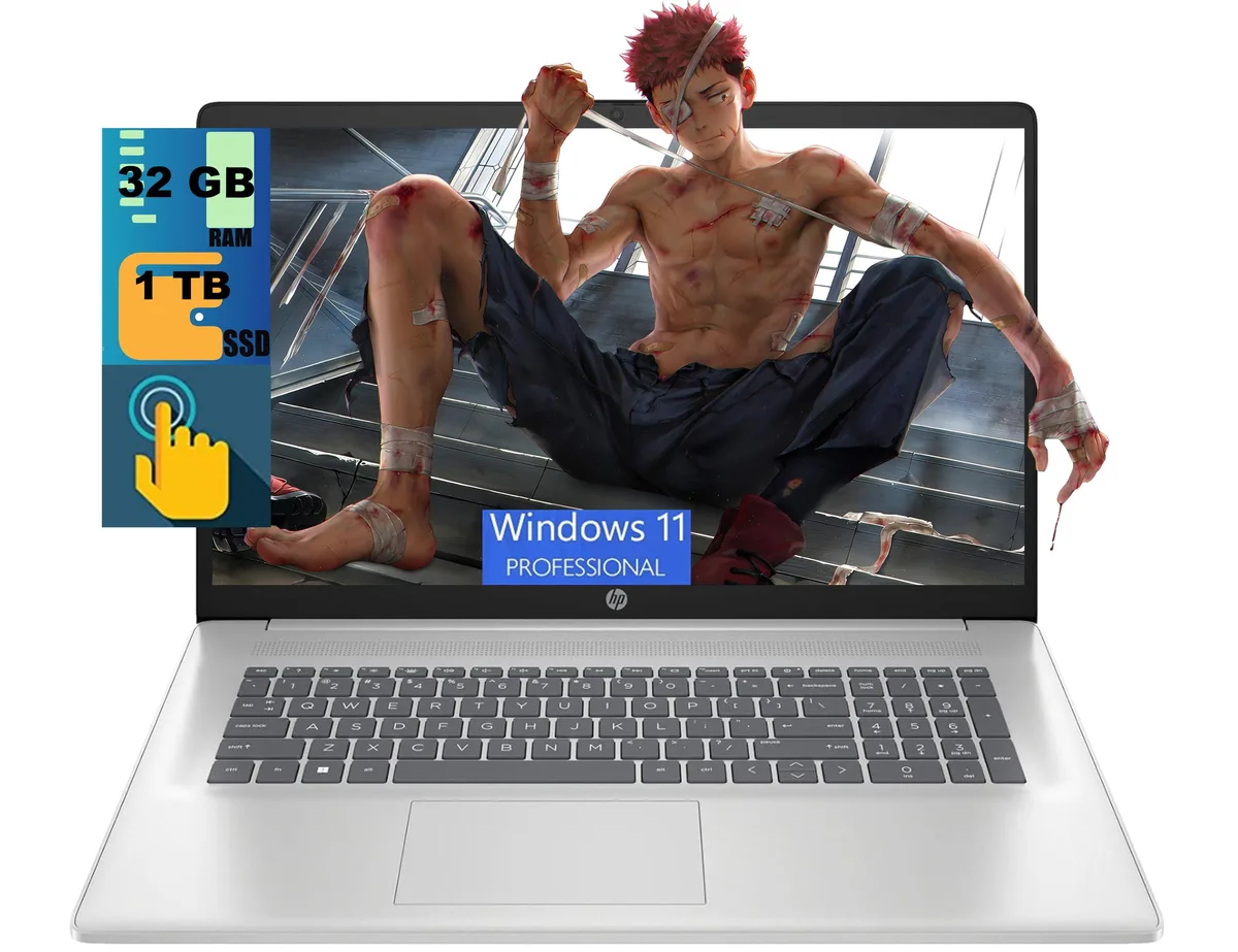 Silver 17.3 inch HD+ touchscreen laptop closed view