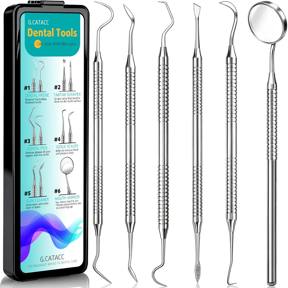CATACC PRO Dental Pick Kit 6 Tools Stainless Steel 1.9x5.8x16.7cm 100g — product photo