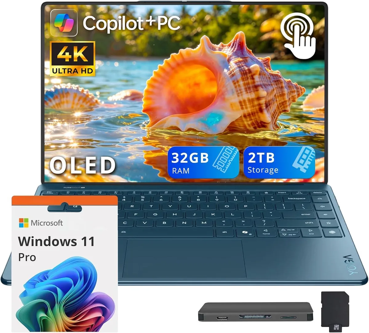 Lenovo Lenovo Yoga Slim 9i 14" 4K OLED Touch Business Laptop, Ultra 7 258V, 32GB, 1TB SSD + 1TB Dock, Tidal Teal — صورة المنتج