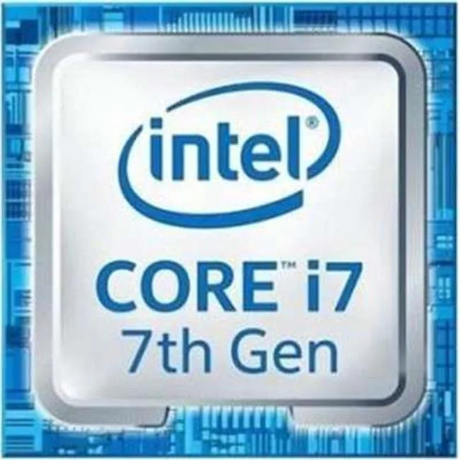 A small square Intel Core i7-8700T desktop processor with silver integrated heat spreader and gold contact pads on green substrate