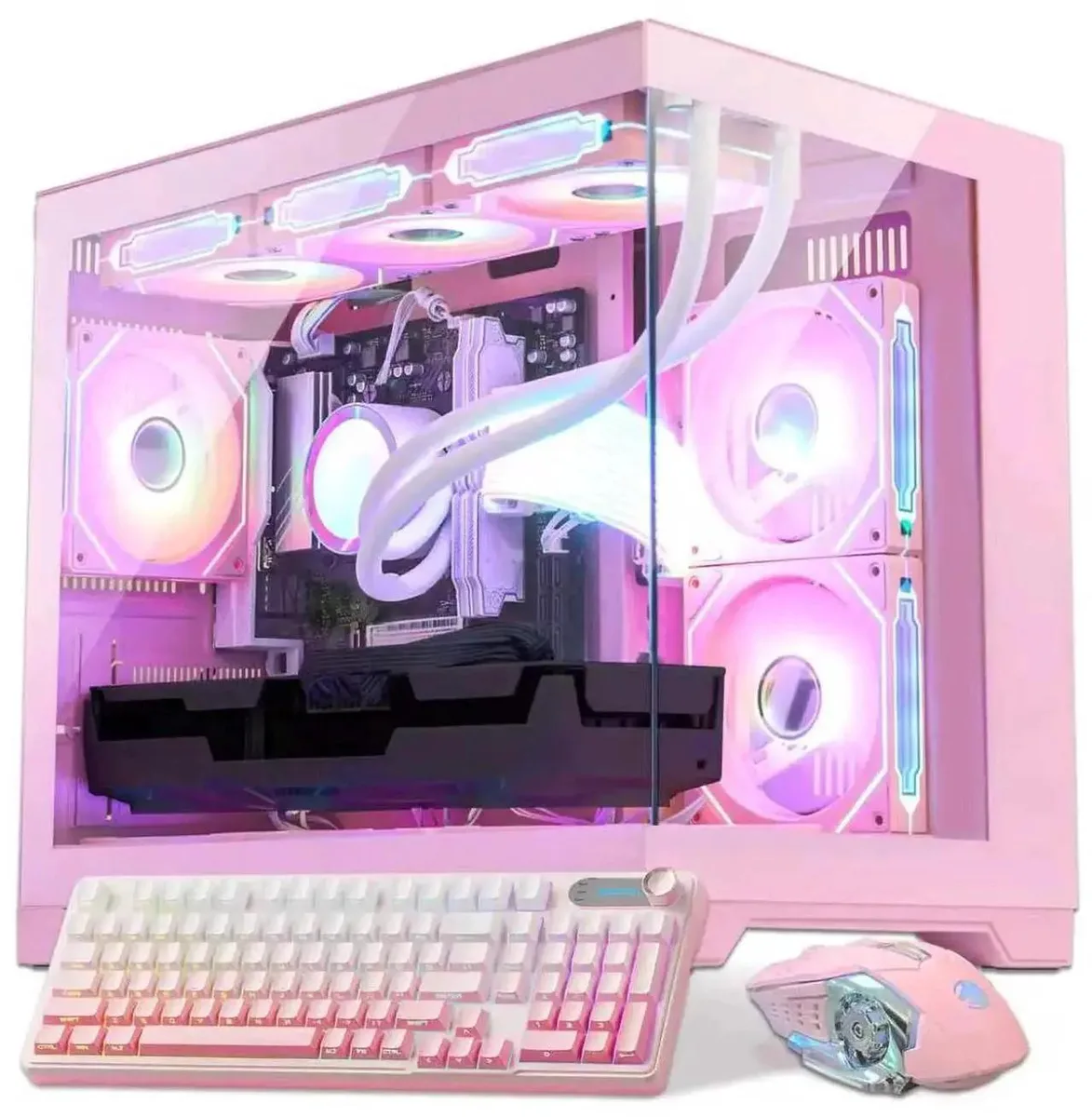 Hoengager Hoengager RTX 5070 12GB Gaming PC AMD Ryzen 7 9800X3D 16GB DDR5 1TB PCIe SSD Pink — photo du produit