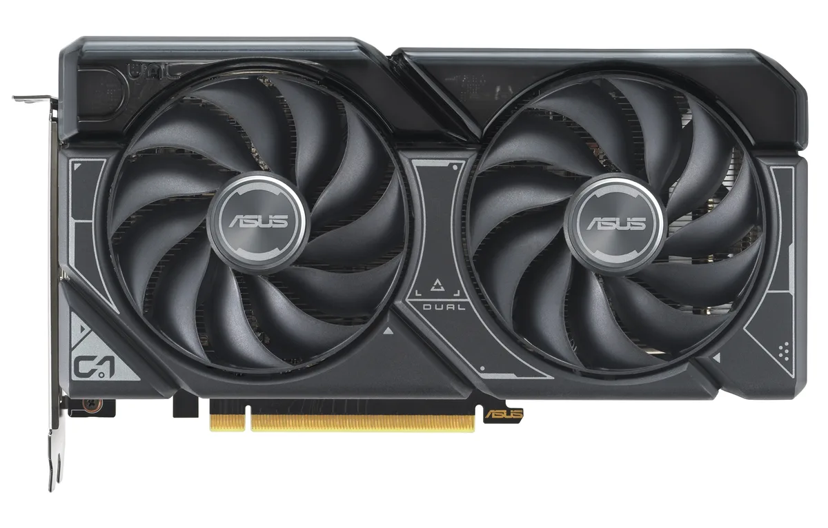 ASUS Dual GeForce RTX 4060 Ti graphics card with two axial-tech fans, 2.5-slot metal shroud, one HDMI 2.1 and three DisplayPort 1.4