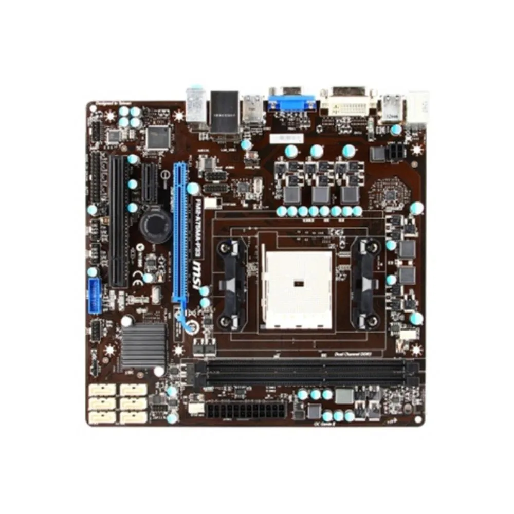 Green micro-ATX board with black FM2 socket and silver heatsinks