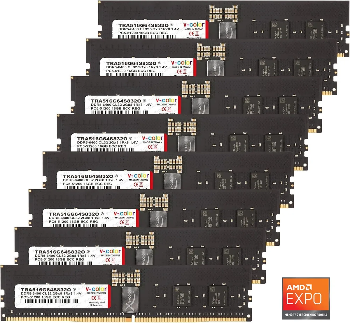 V-color V-color TRA516G64S832O 128GB DDR5 6400MHz CL32 8x16GB OC R-DIMM ECC memory upgrade — product photo