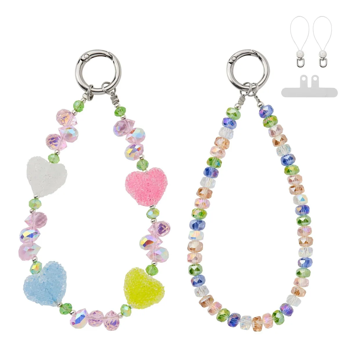  FOJDPAS 2 Pcs Beaded Phone Charm Strap Heart Crystal Bracelet — foto produk