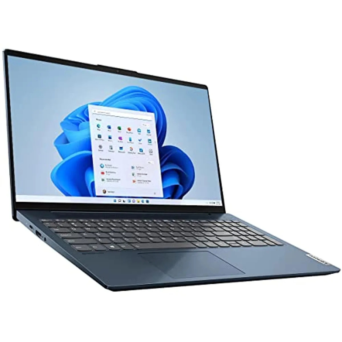 Silver Lenovo Ideapad 5 laptop open showing 15.6 inch screen and keyboard