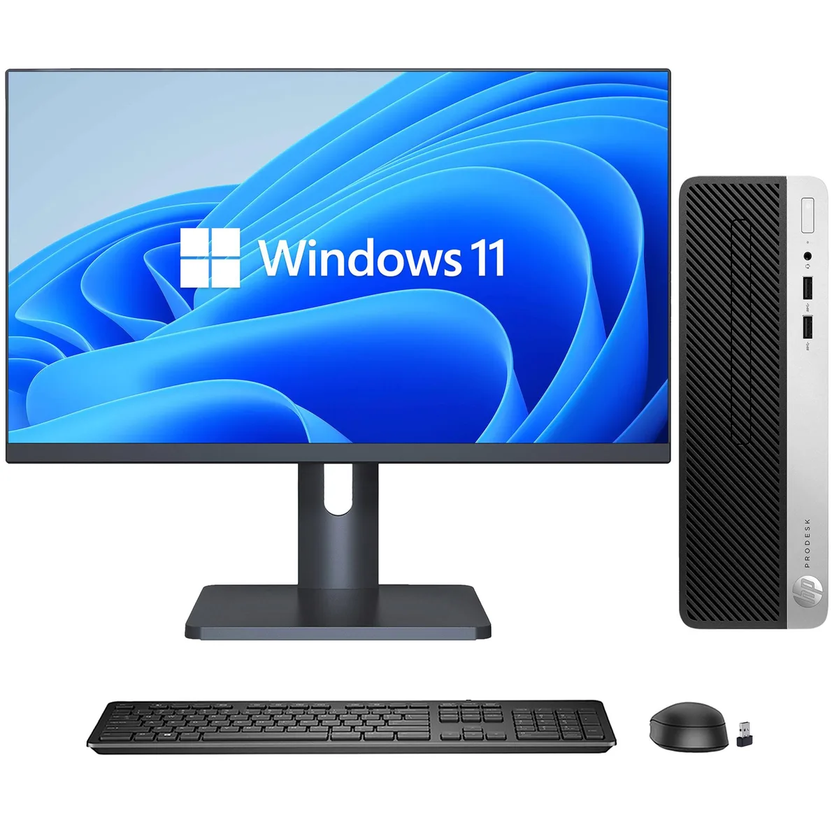 HP HP ProDesk 400 G5 SFF desktop PC, 27" monitor, i3-8100 3.6GHz, 8GB DDR4, 1TB SSD, Windows 11 Pro — photo du produit