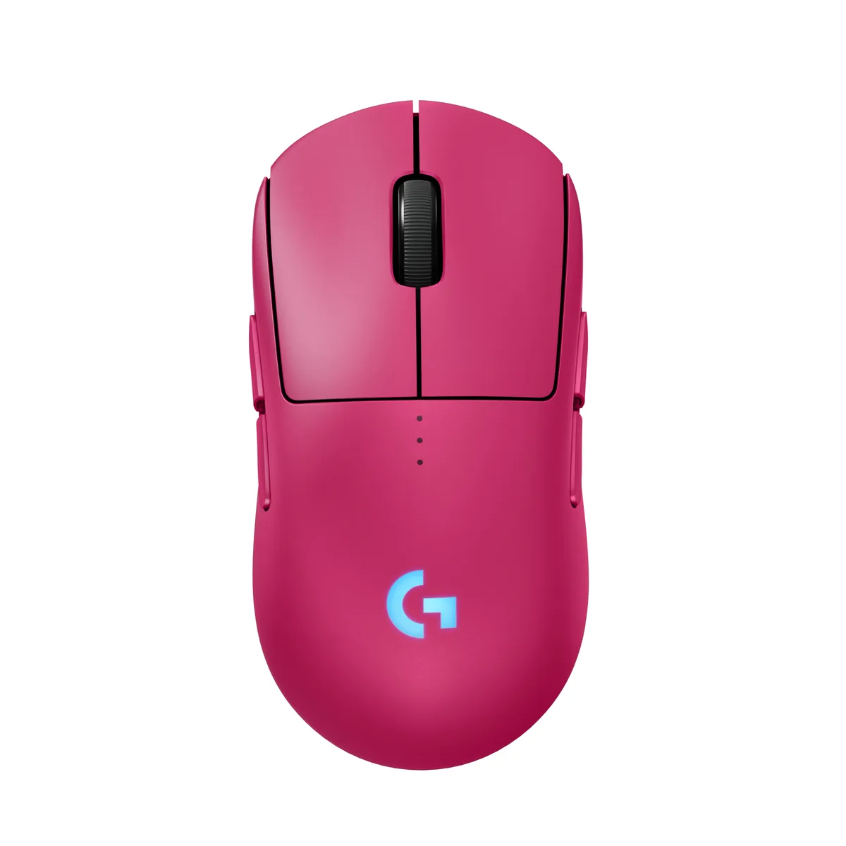 Magenta ambidextrous gaming mouse with magnetic side buttons