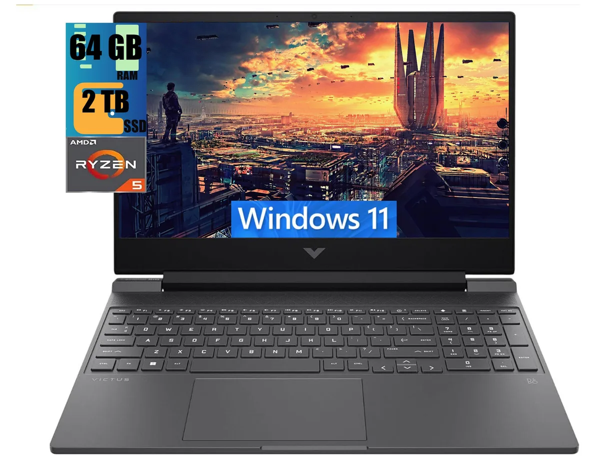 Black 15.6 inch gaming laptop with backlit keyboard and numeric keypad