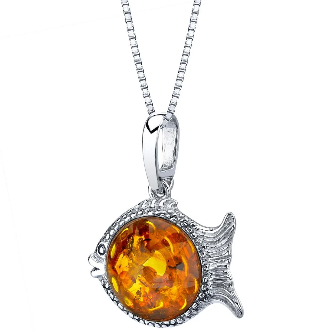 Oravo Oravo Baltic Amber Sterling Silver Fish Pendant Necklace 18" 2.6ct — product photo