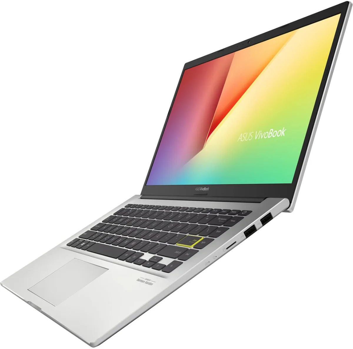 White 14-inch laptop with slim bezels and clean finish