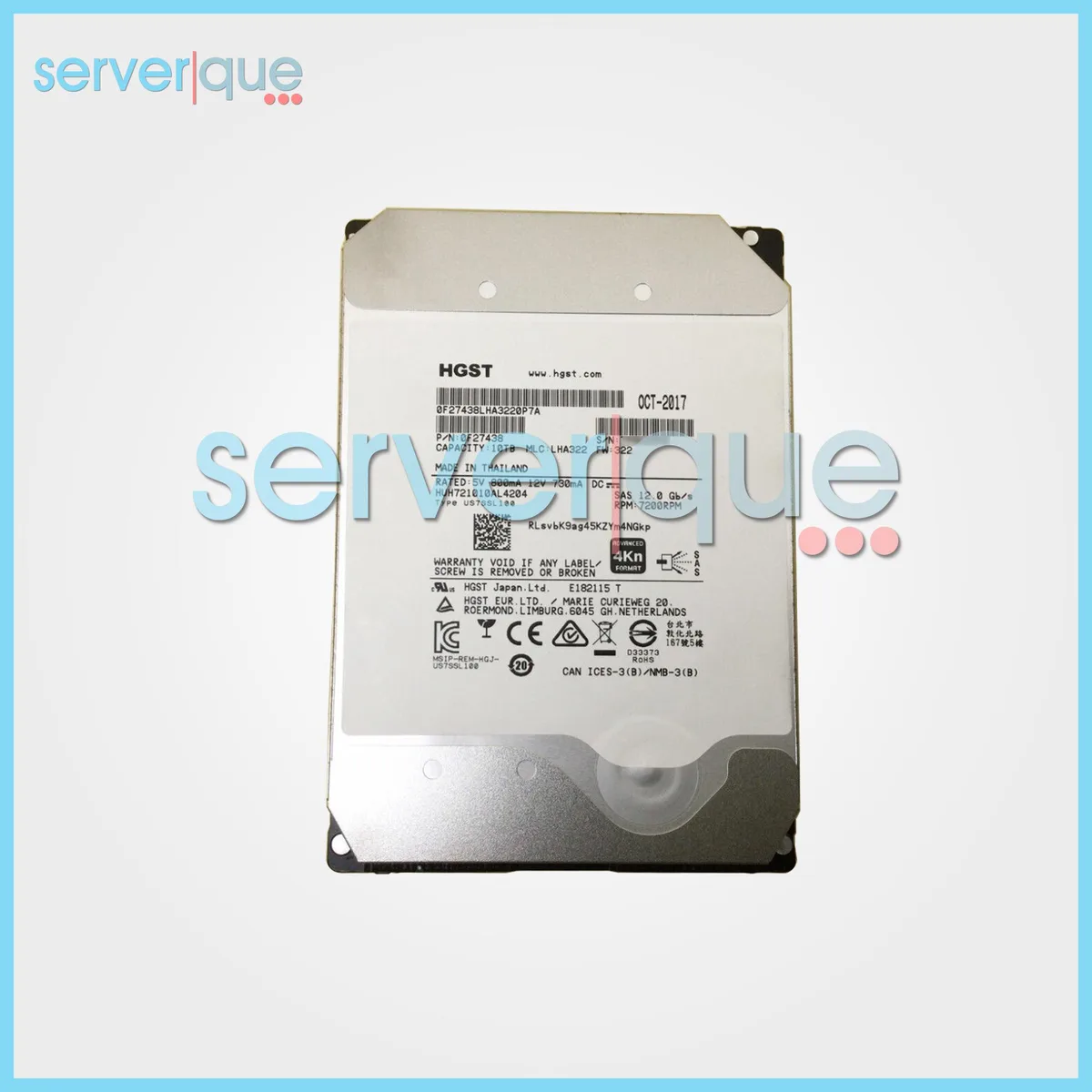 Silver rectangular 3.5 inch SAS hard drive with HGST label