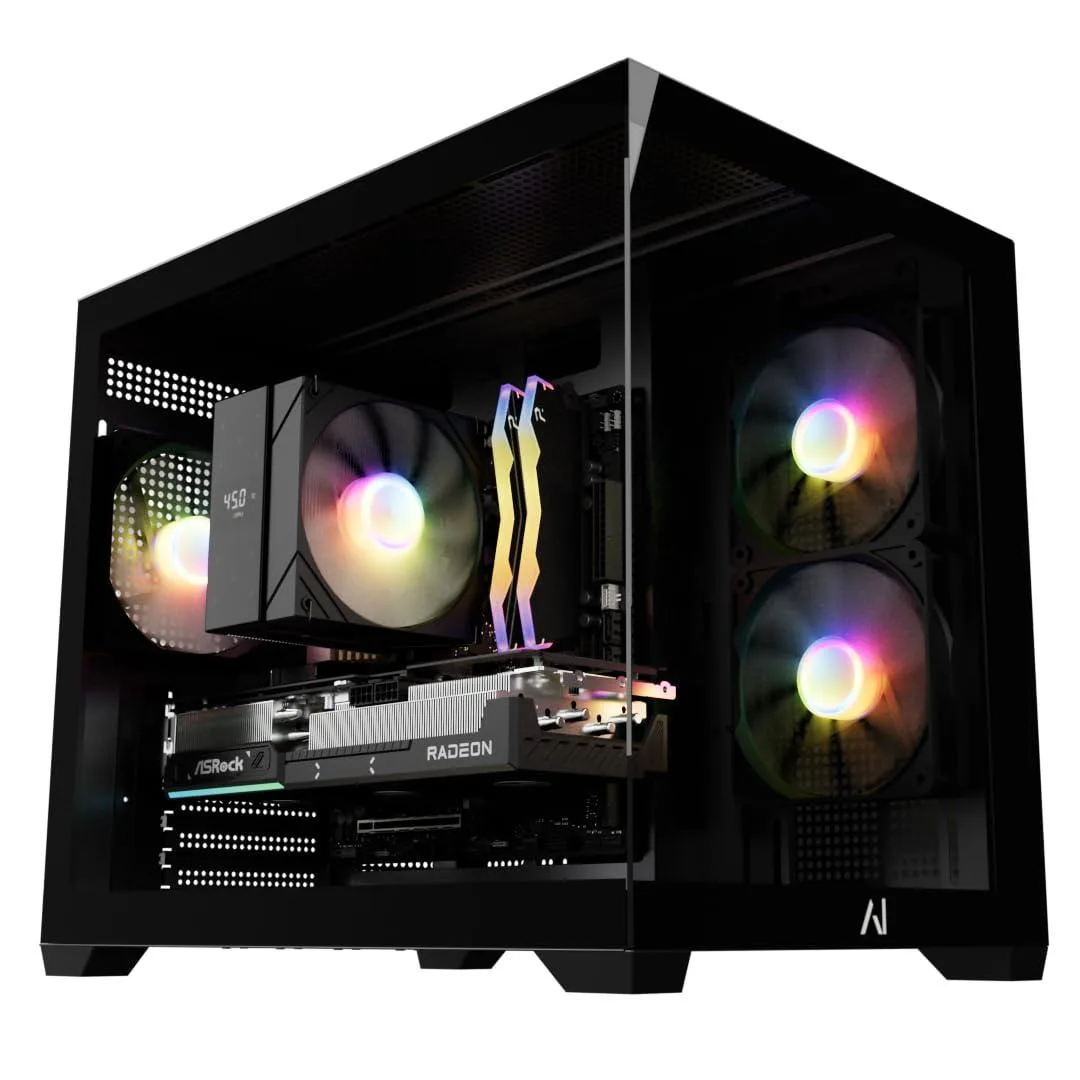 Black tower gaming PC with ARGB memory and air cooling