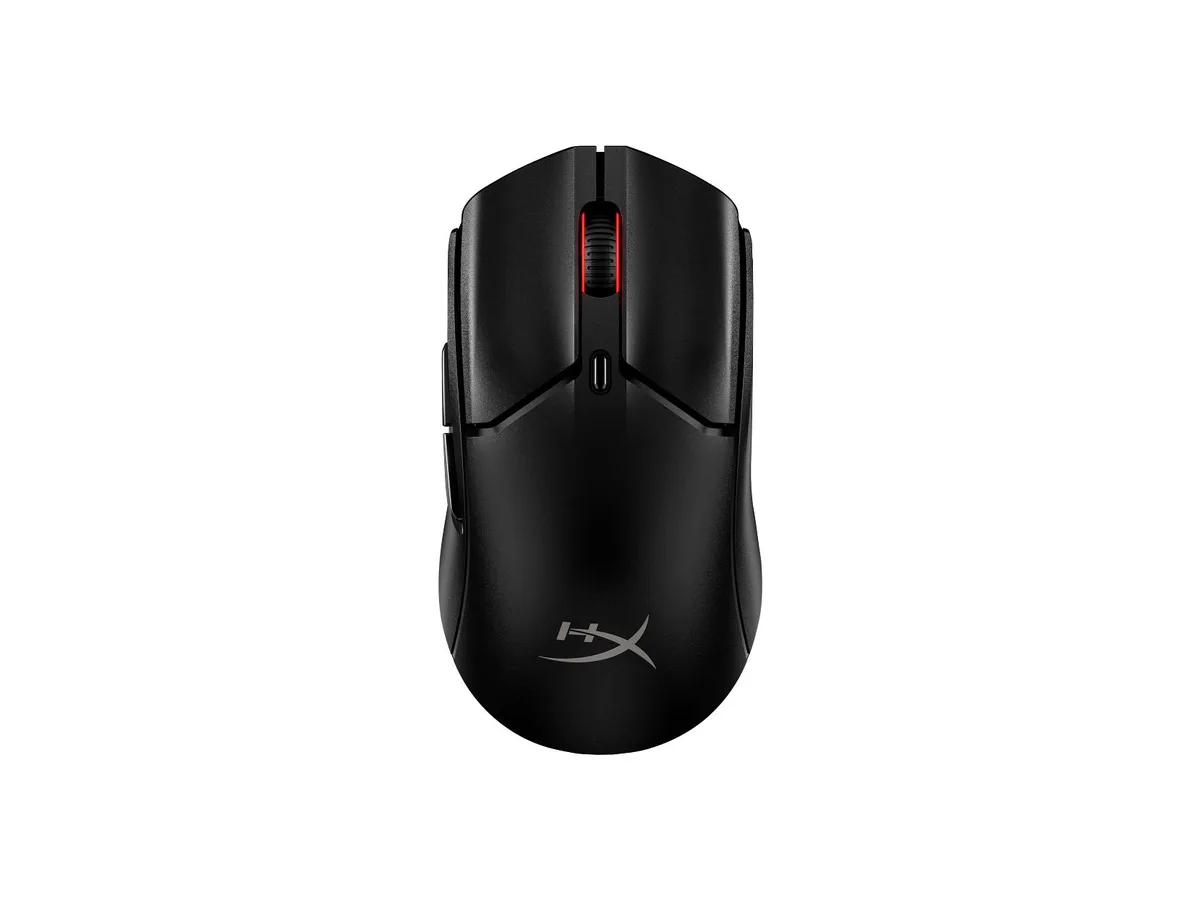 Compact black wireless gaming mouse with honeycomb shell