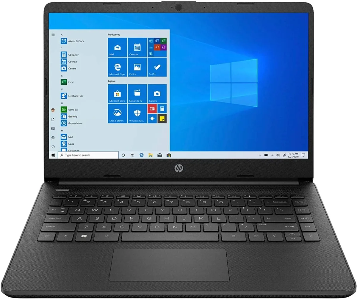 Refurbished black 14 inch laptop with minor scratches, closed lid showing HP branding