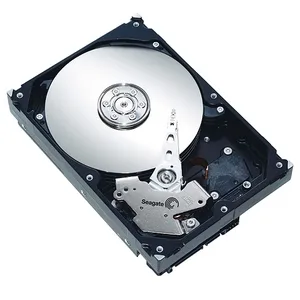 Silver 3.5 inch bare hard drive with exposed circuit board