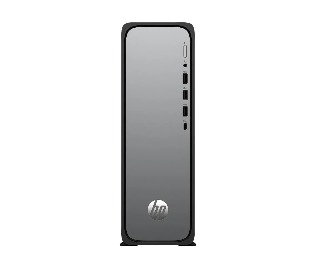 Slim tower desktop in meteor silver and jack black, 3.94 inches wide