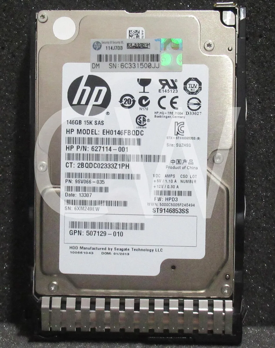 Small silver 2.5 inch SAS hard drive in black carrier tray