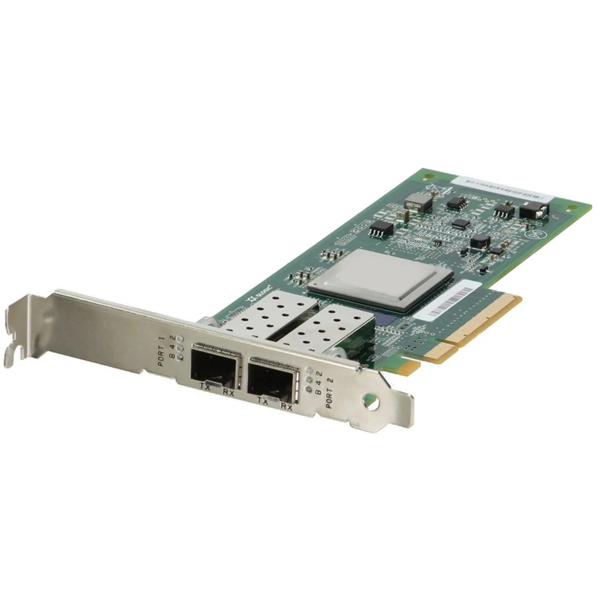 Low-profile network card with two SFP+ ports and silver bracket
