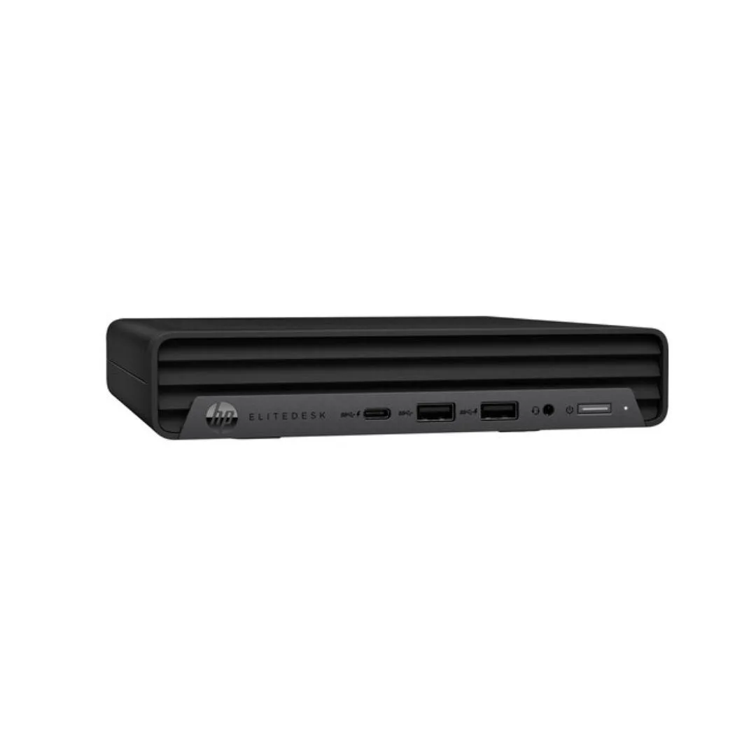 Compact black mini desktop with wired keyboard and mouse