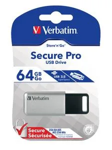 VERBATIM VERBATIM 98666 64GB USB 3.0 Store 'n' Go Secure Pro AES 256 Silver USB flash drive — Produktfoto