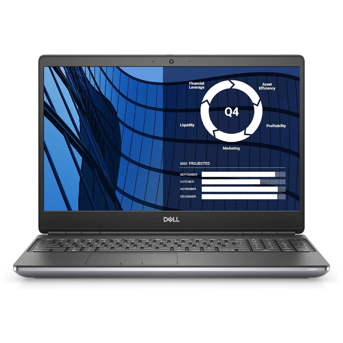 Silver Dell Precision 7550 15.6 inch laptop closed on flat surface