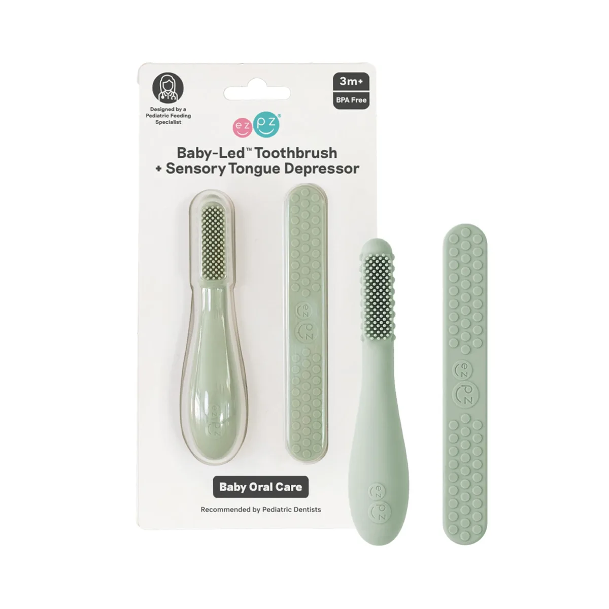  Waterpik Sage ezpz Baby-Led Toothbrush Tongue Depressor Dual Pack Sage — product photo