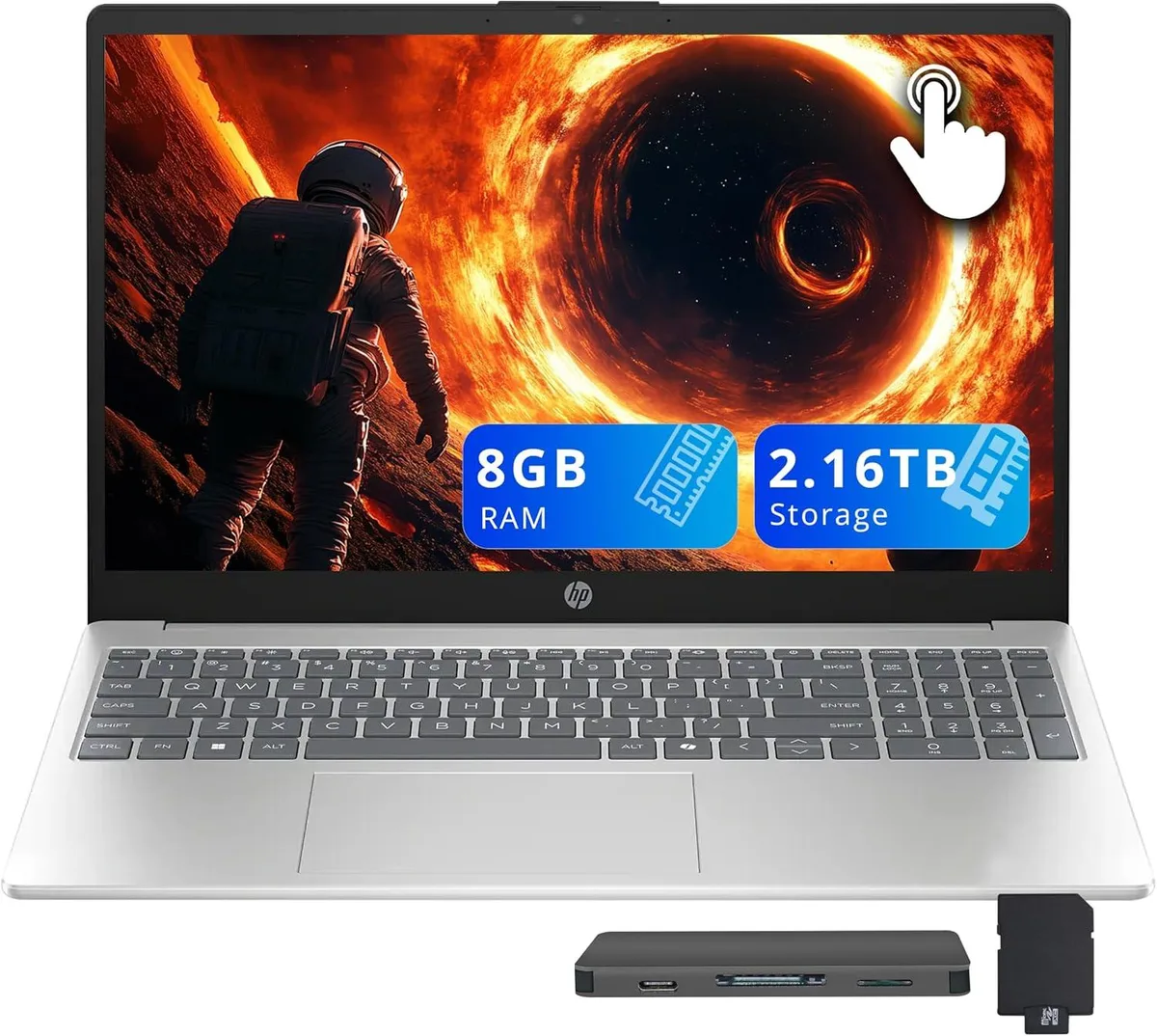 HP HP 15.6" FHD Touchscreen Business Laptop Ryzen 5 7520U 8GB 2TB SSD + 160GB Dock Silver — foto produk