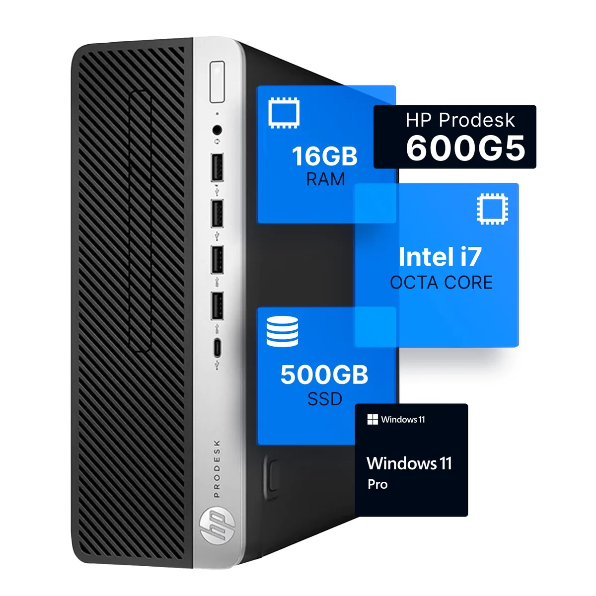 HP HP ProDesk 600G5 desktop PC i7-9700 3.4 GHz 16 GB DDR4 500 GB SSD Windows 11 Pro — photo du produit
