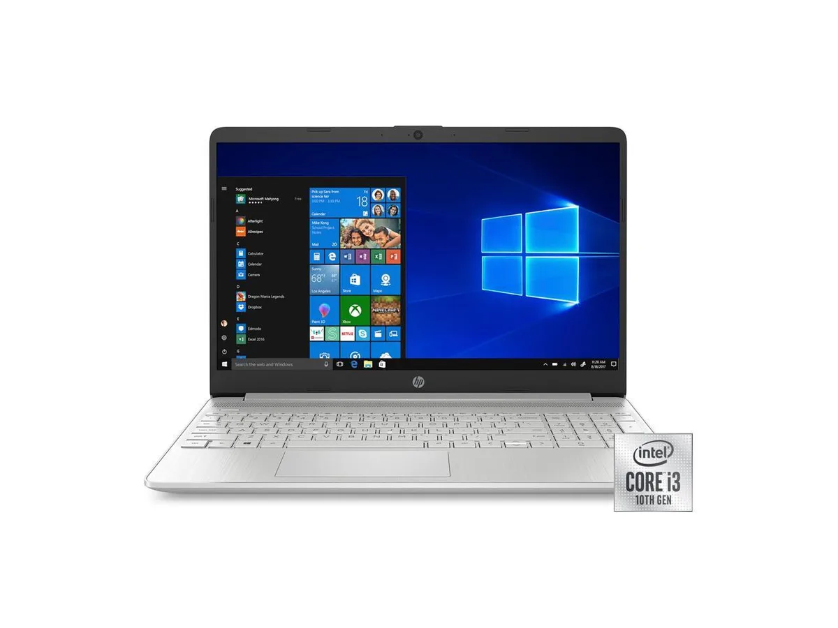 Silver HP 15 laptop closed showing smooth silver lid and color-matched hinge