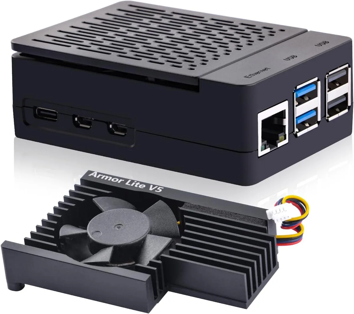MCDODO MCDODO ABS Case with Armor Lite V5 Active Cooler for Raspberry Pi 5 (Black) 3510 — toote foto