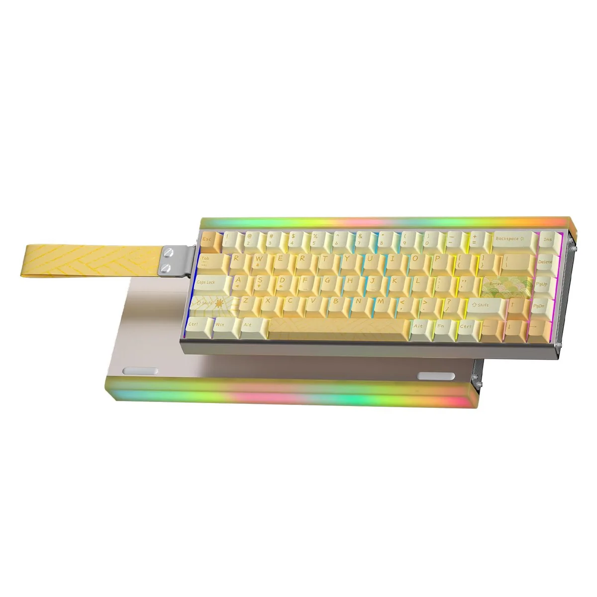 Yellow 65% wired keyboard with aluminium frame and RGB lighting