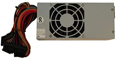 Compact silver TFX power supply unit with 80mm fan and cable bundle